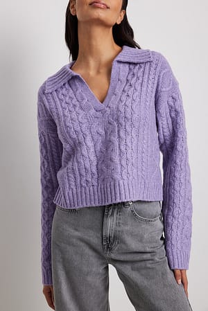 Lilac Pull en maille torsadée
