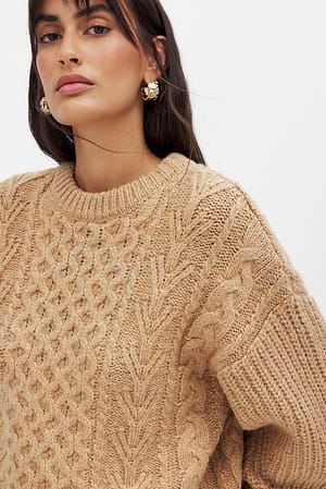Beige Melange Cable Knitted Sweater