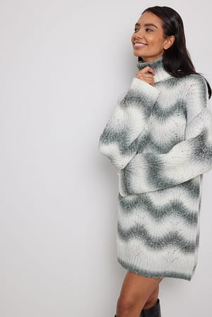 Light Grey Mix Strickpullover mit Zopfmuster und Rollkragen