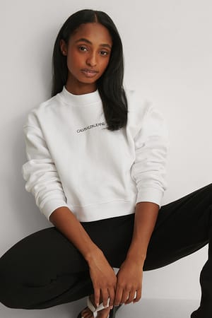 Bright White Monogram Crop Boyfriend Sweater
