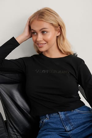 CK Black Shiny LS Crop Tee