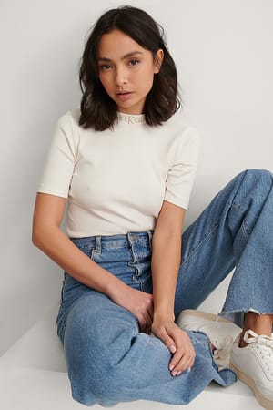 White Sand Long Trim Rib Tee