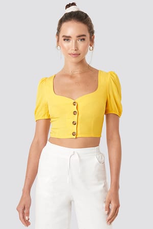 Yellow Wide Neck Buttoned Top