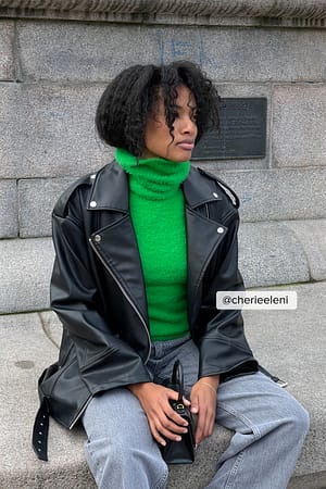 Green Pluizige gebreide gilet met hoge halslijn