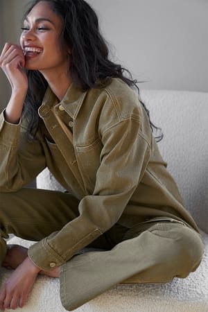 Green Chest Pocket Denim Shirt