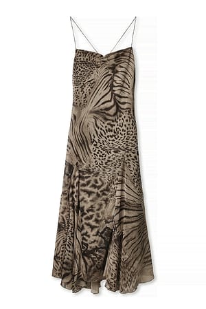 Animal Print Chiffon Low Back Maxi Dress