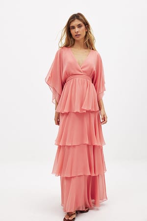 Maxikleid aus Chiffon mit Rüschen