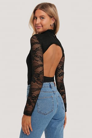 Black Open Back Lace Body