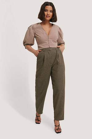 Checked Pantalon Met Plooidetail