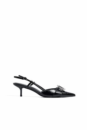 Black Slingback-pumps med rund spenne