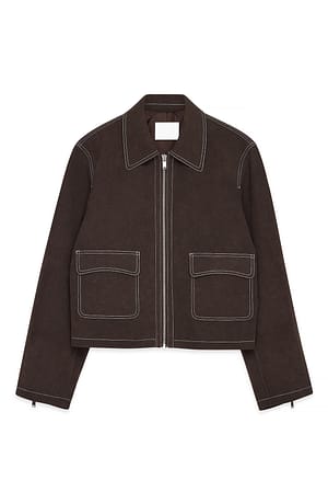 Brown Contrast Seam Faux Suede Jacket