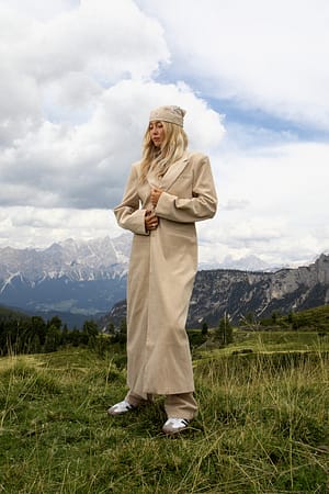 Beige Corduroy Long Coat