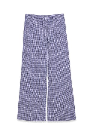 Blue/White gerade geschnittene Baumwollhose mit mittlerer Taille