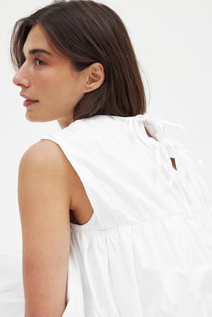 White Cotton Gathered Longline Top