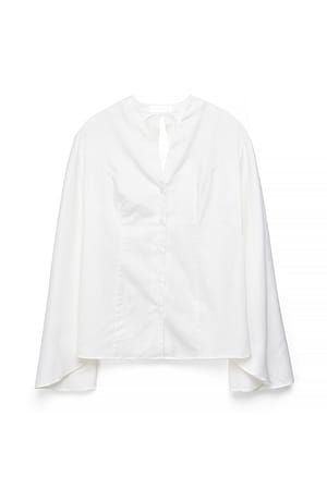 White Cotton Open Back Cape Shirt
