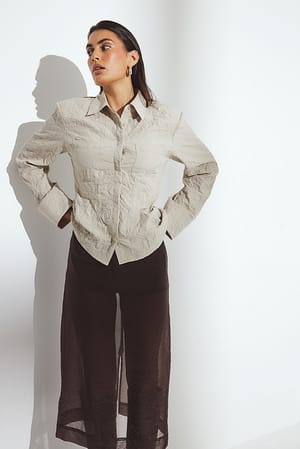 Beige Crinkle Fitted Shirt