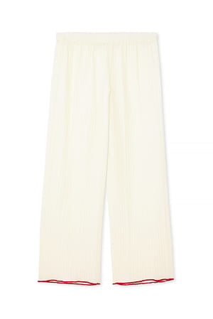 Offwhite Crinkled Contrast Binding Pants