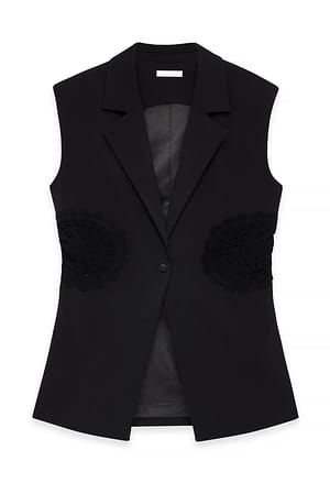 Black Chaleco con inserciones de ganchillo