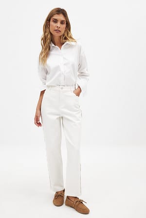 White Cropped Scallop Detail Denim
