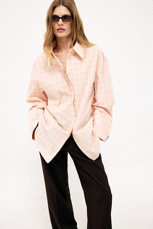 Beige Cuff Detail Oversized Cotton Shirt