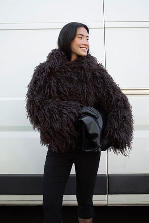 Brown Chaqueta de pelo rizado sintético