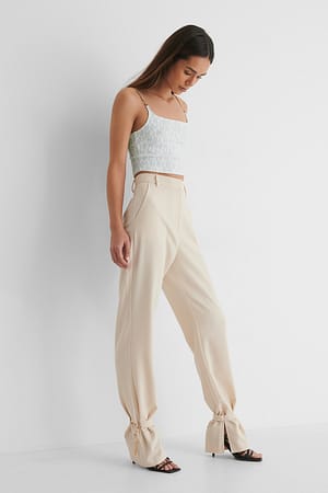 Beige Chain Detail Suit Pants