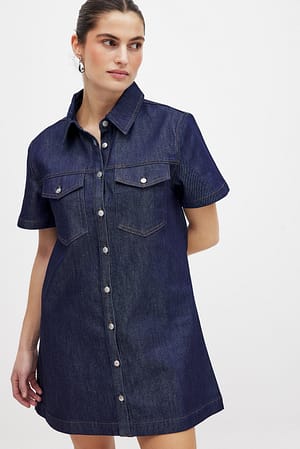 Rinse Wash Minikleid aus Denim mit Hemdkragen