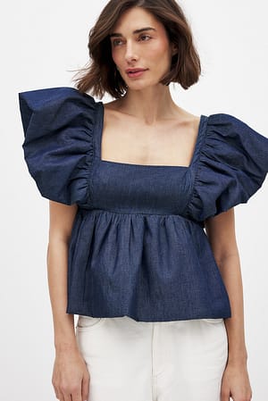 Blue Denim Flounce Top