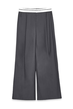Grey Detailed Low Waist Wide Leg Pants