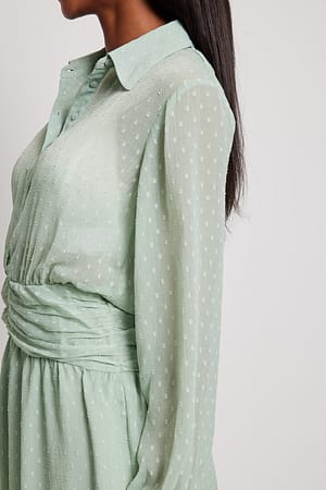 Dusty Green Mini-jurk met dobby tailledetail