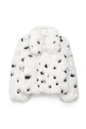 White/Black Dot Prikkete jakke i fuskepels