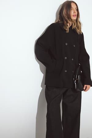 Black Double Breasted Short Coat