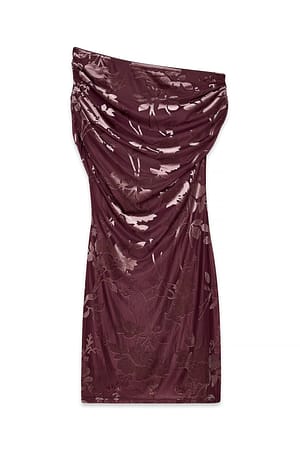 Dark Dusty Pink Draped Shoulder Burn Out Mini Dress