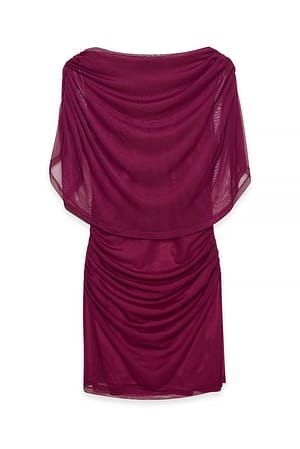 Wine Red Draped Cape Mini Dress