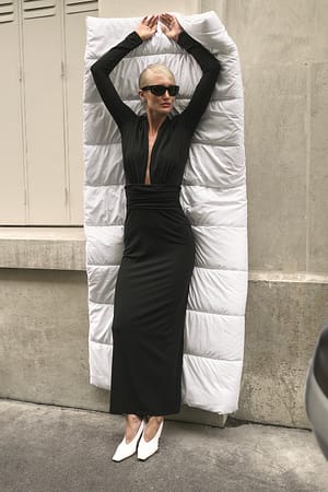 Black Vestido maxi de jersey drapeado