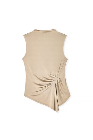 Taupe Ermeløs topp i jersey med drapering