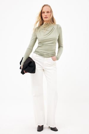 Khaki Draped Long Sleeve Jersey Top