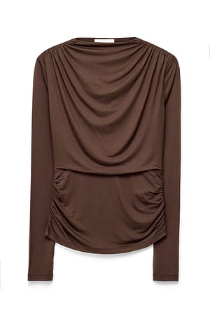 Light Brown drapiertes Jersey-Oberteil mit langen Ärmeln