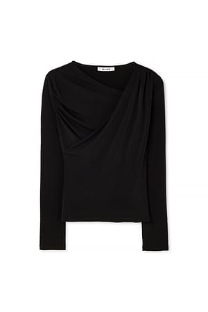 Black Draperet top med lange ærmer