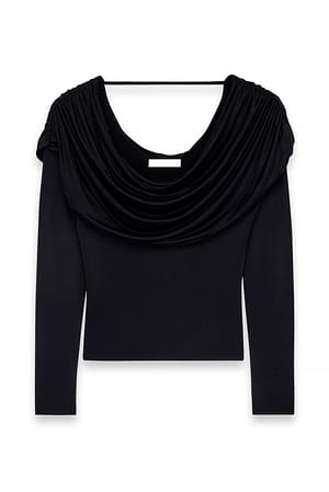 Black Draperet top med lange ærmer