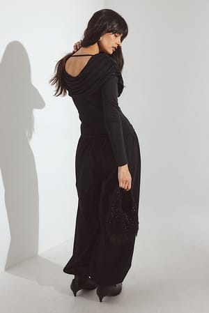 Black Långärmad topp med drapering