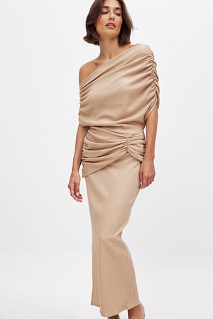 Beige Vestido midi drapeado