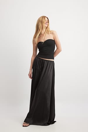 Drawstring Satin Maxi Skirt