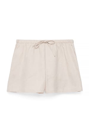 Beige Short en lin à cordon de serrage