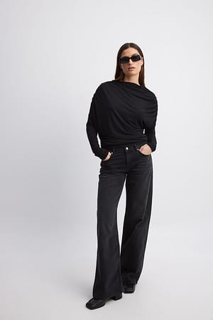 Black Drapiertes Jersey-Top mit hängenden Schultern