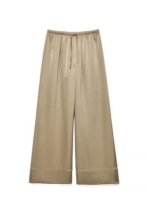 Taupe Satinbyxor med elastisk midja och mellanhög midja