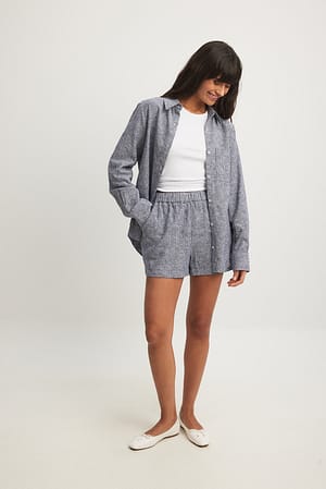 Blue/White Shorts i linblandning med elastisk midja