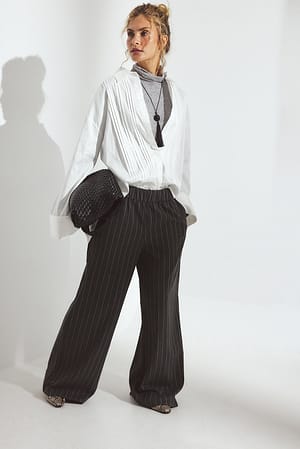 Pinstripe Elastic Waist Wide Trousers