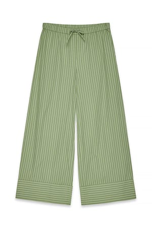 White/Green Stripe Bukser i bomuld med vide ben
