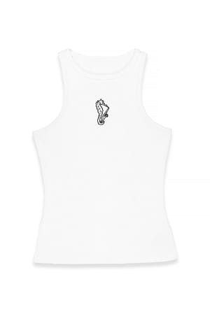 Seahorse Geripptes Tank-Top mit Stickerei
